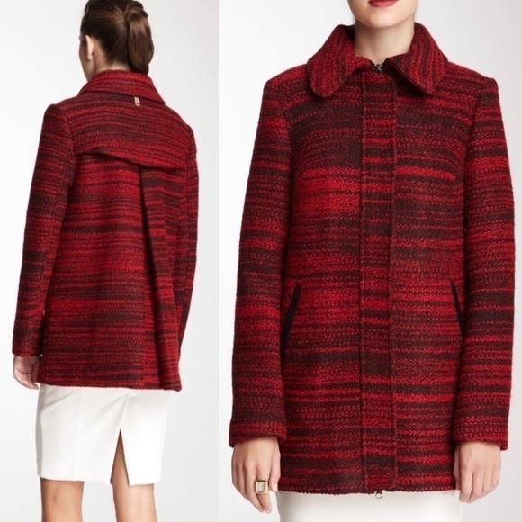 Mackage Marled Wool Blend Leather Trim Coat - Picture 1 of 14